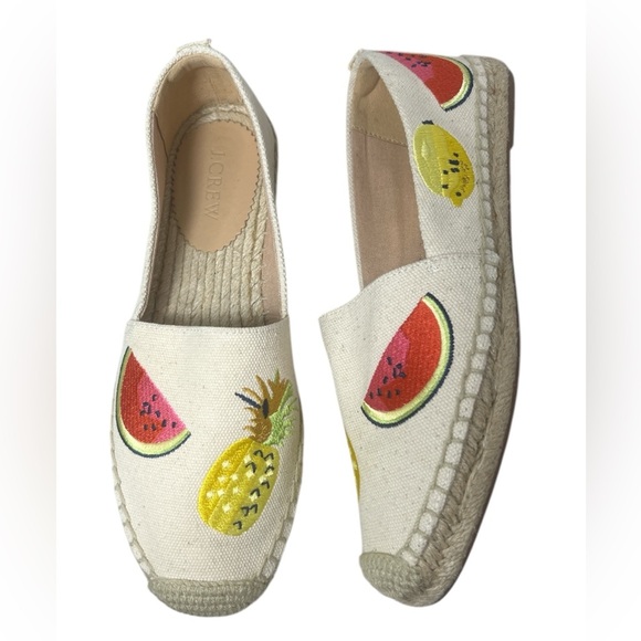 J. Crew EUC Fruit Embroidered Canvas Espadrilles Sz 7 Spring Resort Vacation - Picture 3 of 13